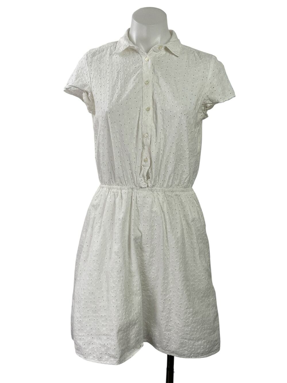 J.Crew Mercantile White Eyelet Embroidered Short Sleeve A Line Mini Dress XS